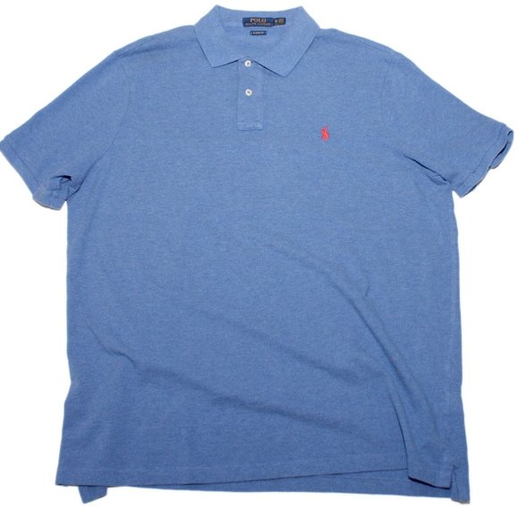 Polo Ralph Lauren Mens Collared Blue Shirt XLTG Tall Cotton Red Logo Classic Fit - Picture 2 of 4